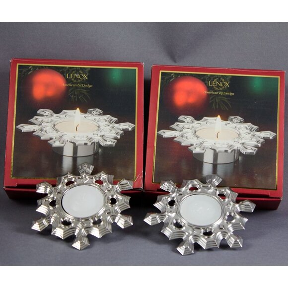 Lenox American By Design Silver Plated Snowflake Votive Candle Holder Set of 2 - Picture 1 of 10